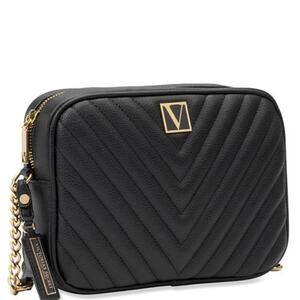 Victoria's Secret Signature V Shoulder Bag Crossbody Black Top Zipper